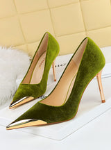 Women's High Heel Metal Pointed Suede Shoes