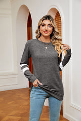 Round Neck Stitching Loose Long Sleeve T-shirt