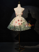 Champagne Tulle Flower Homecoming Dress
