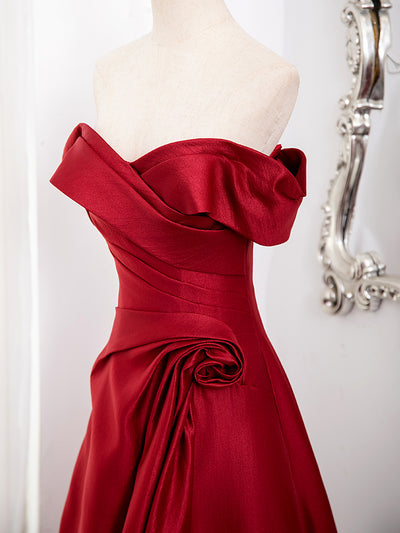 Burgundy Satin Pleats Split Prom Dress