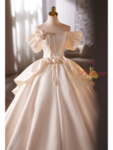 Ivory Satin Off the Shoulder 3D Flower Wedding Dress