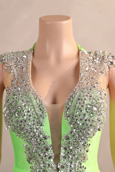 Green Mermaid Crystal Prom Dress