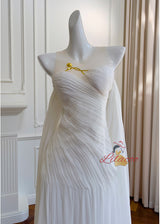 White Chiffon Pleats Prom Dress