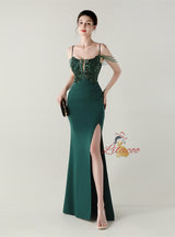 Mermaid Spaghetti Straps Sequins Beading Prom Dress