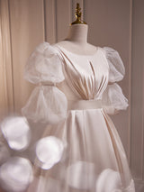 Ivory Satin Lace Short Sleeve Wedding Dress