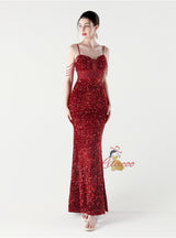 Mermaid Sequins Spaghetti Straps Appliques Prom Dress