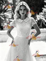 White Lace Short Sleeve Wedding Dress