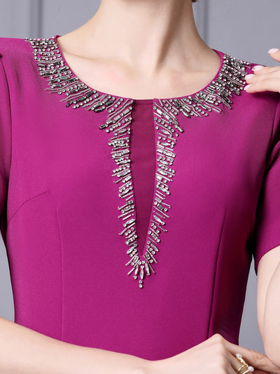 Purple Short Sleeve Mother Of The Bride Dress