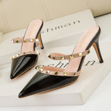 Pointed Metal Rivet Patent Leather Sandals