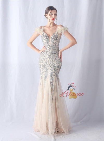 Sequins Tulle Spaghetti Straps Prom Dress