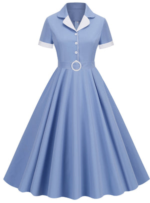 Short Sleeve Belt Vintage Dress