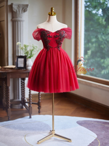 Burgundy Tulle Beading Homecoming Dress