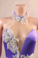 Purple Mermaid Halter Crystal Prom Dress