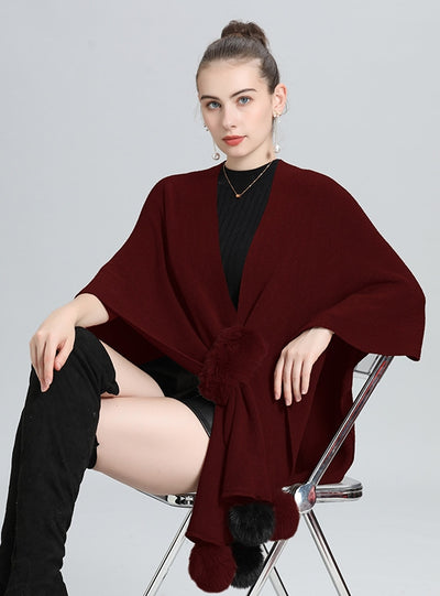 Wool Ball Knitted Shawl Coat