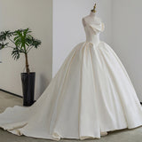 Vintage White Satin Strapless Pleats Wedding Dress