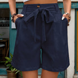 Casual Lace-up Elastic Waist Straight Shorts