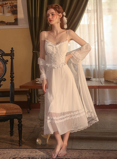 Mesh Lace Suspender Nightdress Robe Suit