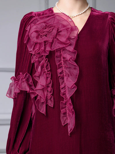 Burgundy Velvet V-neck Mother Of The Bride Dress