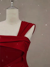 Burgundy Mermaid Straps Pleats Prom Dress