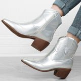 Embroidered Retro Thick Heel Knight Booties