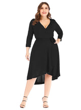 V-neck Solid Color Long Sleeve Dress