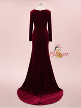 Burgundy Mermaid Velvet Beading Prom Dress