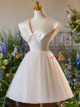 Light Champagne Tulle V-neck Wedding Dress