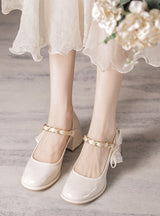 Retro Mary Jane Thick Heel Bow Chain Shoes