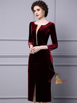 Burgundy Velvet Split Mother Of The Bride Dress