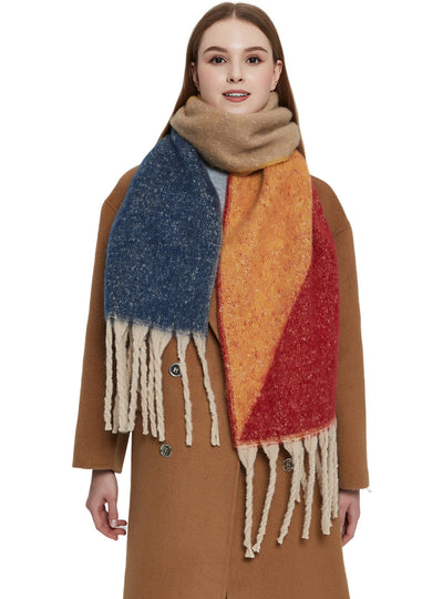 Thickened Coarse Tassel Jacquard Geometric Scarf