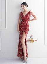 Deep V-neck Beading Prom Dress