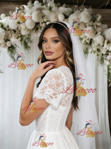 White Lace Short Sleeve Wedding Dress