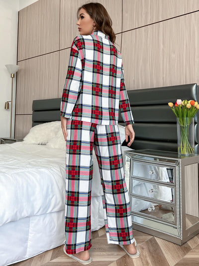 Winter Plaid Long Sleeve Pajama Suit
