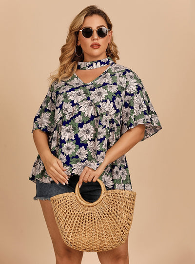 Broken Print Lotus Leaf Sleeves Shirt