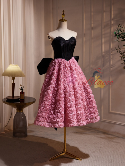 Pink Flower Strapless Homecoming Dress