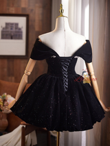 Black Velvet Sequins Crystal Homecoming Dress