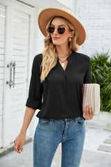Solid Color Chiffon Loose V-neck Long Sleeve Shirt