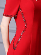 Red V-neck Beading Mother Of The Bride Dress