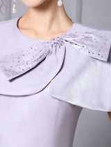 Purple Bow Beading Mother Of The Bride Dress