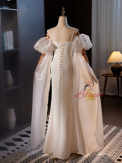 White Spaghetti Straps Wedding Dress