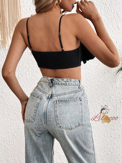 Sexy Black Elastic Flower Top