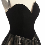 Black Velvet Tulle Lace Sweetheart Homecoming Dress