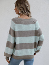 Spliced Striped Pullover Loose Sweater