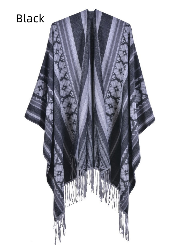 Jacquard Shawl Split Thick Cloak