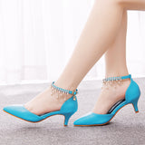 Low-heeled Pointed Beaded Tassel Sandals