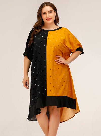 Loose Contrast Polka Dot Plus Size Dress
