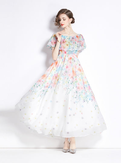 Ruffled Big Swing Split Chiffon Dress