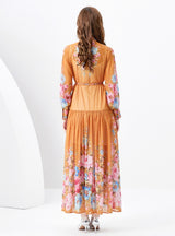 Lantern Long Sleeve Slim Printed Dress