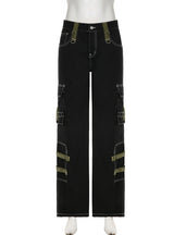 Heavy Metal Ribbon Spliced Pocket Jeans