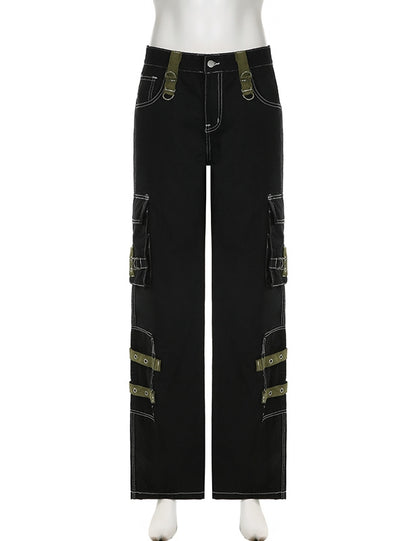 Heavy Metal Ribbon Spliced Pocket Jeans